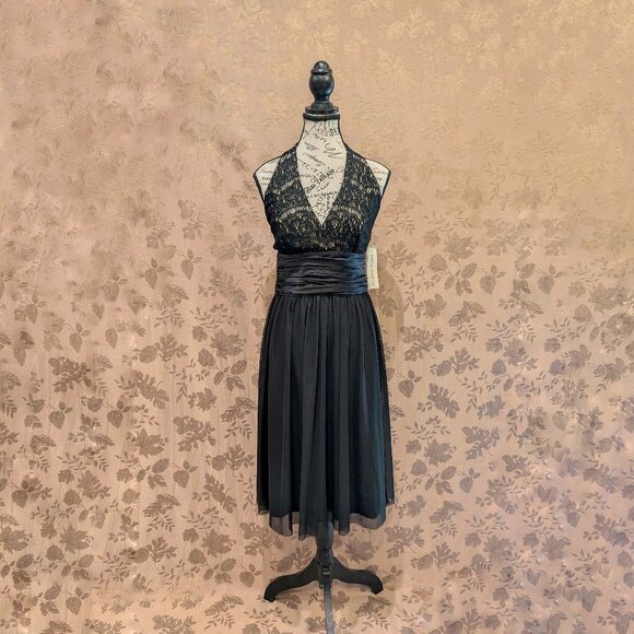 Maggy London Dresses & Skirts - Maggy London Black Crochet Accent Halter Midi Dress, Size 10, New With Tags!